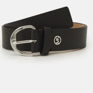 Michael Kors Women’s Black with Silver Buckle Pebbled Leather Belt